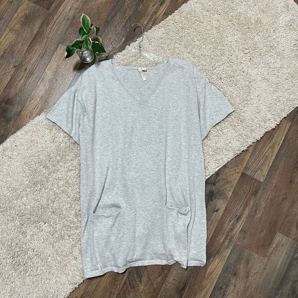 J.Jill Medium Light Gray Heather V neck Short Sleeve Pullover Tunic Sweater - Picture 2 of 5